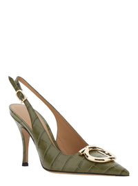 FERRAGAMO Ferragamo Women 'Sara' Green Pumps With Gancini Plaque On The Front In Crocodile Effect Leather For Women