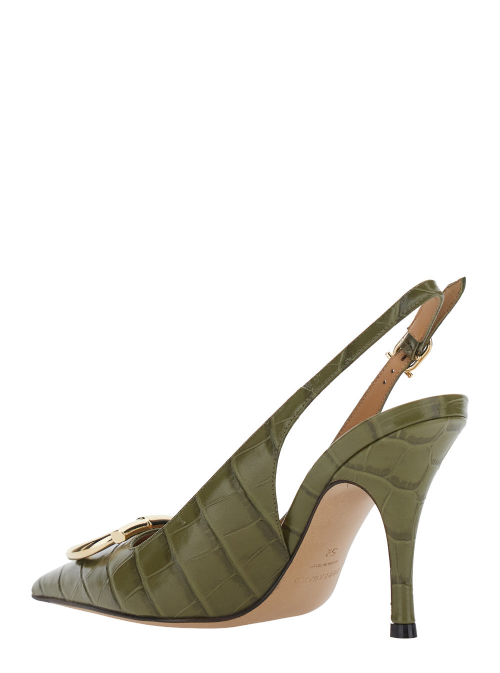 FERRAGAMO Ferragamo Women 'Sara' Green Pumps With Gancini Plaque On The Front In Crocodile Effect Leather For Women