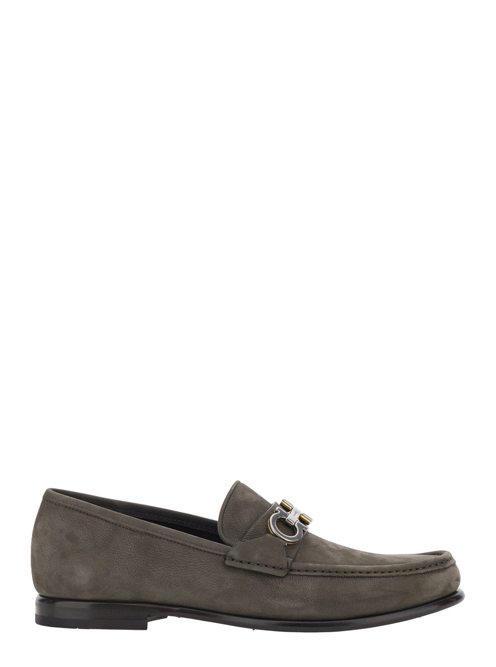 Ferragamo Men 'Avril' Grey Loafers With Gancini Plaque On The Front In Leather For Men