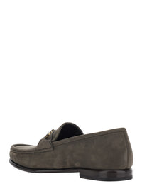 Ferragamo Men 'Avril' Grey Loafers With Gancini Plaque On The Front In Leather For Men