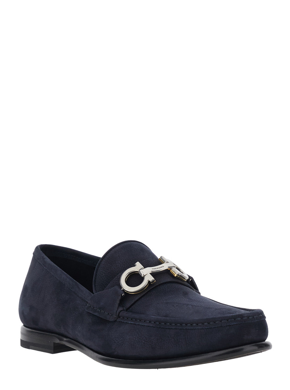 Ferragamo Men 'Avril' Blue Loafers With Gancini Plaque On The Front In Leather For Men