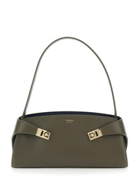 Ferragamo Women 'Hug East West' Green Shoulder Bag With Shoulder Strap And Buckled Belts On The Front In Leather For Women
