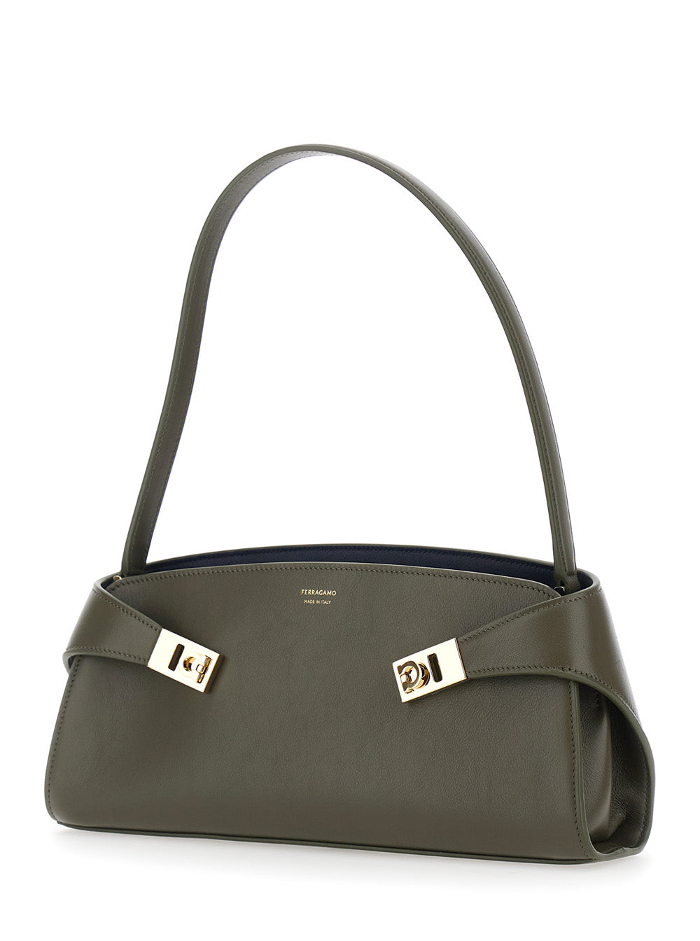 Ferragamo Women 'Hug East West' Green Shoulder Bag With Shoulder Strap And Buckled Belts On The Front In Leather For Women