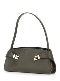 Ferragamo Women 'Hug East West' Green Shoulder Bag With Shoulder Strap And Buckled Belts On The Front In Leather For Women