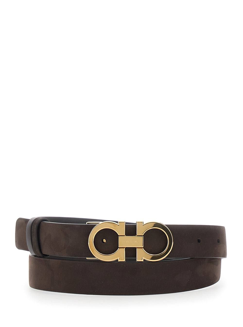 FERRAGAMO Ferragamo Women Dark Brown Belt With Gancini Buckle On The Front In Suede For Women