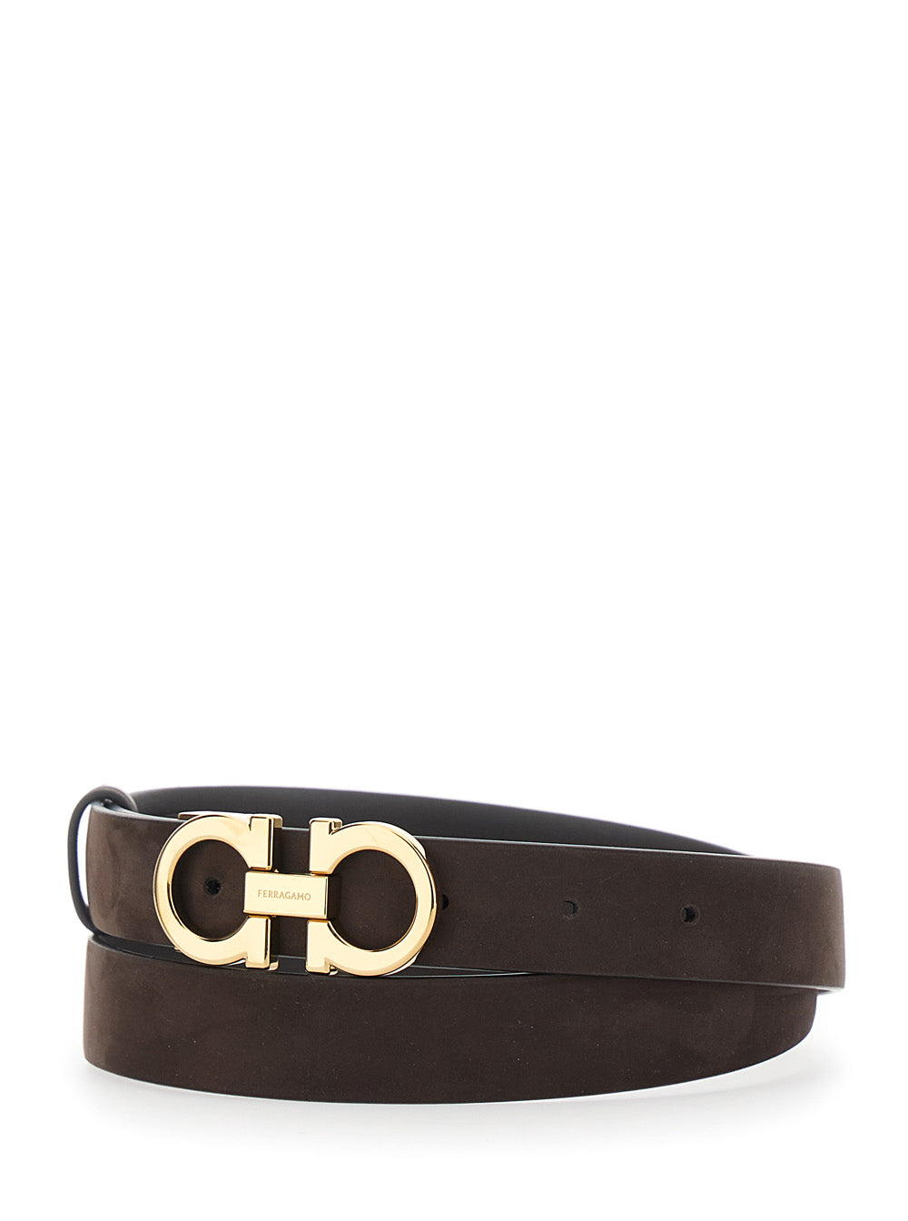FERRAGAMO Ferragamo Women Dark Brown Belt With Gancini Buckle On The Front In Suede For Women