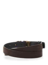 FERRAGAMO Ferragamo Women Dark Brown Belt With Gancini Buckle On The Front In Suede For Women