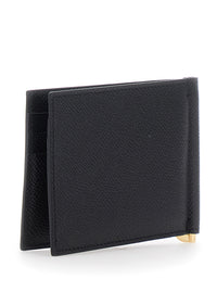 Ferragamo Men Black Wallet With Clip And Gancini Plaque On The Front In Leather For Men
