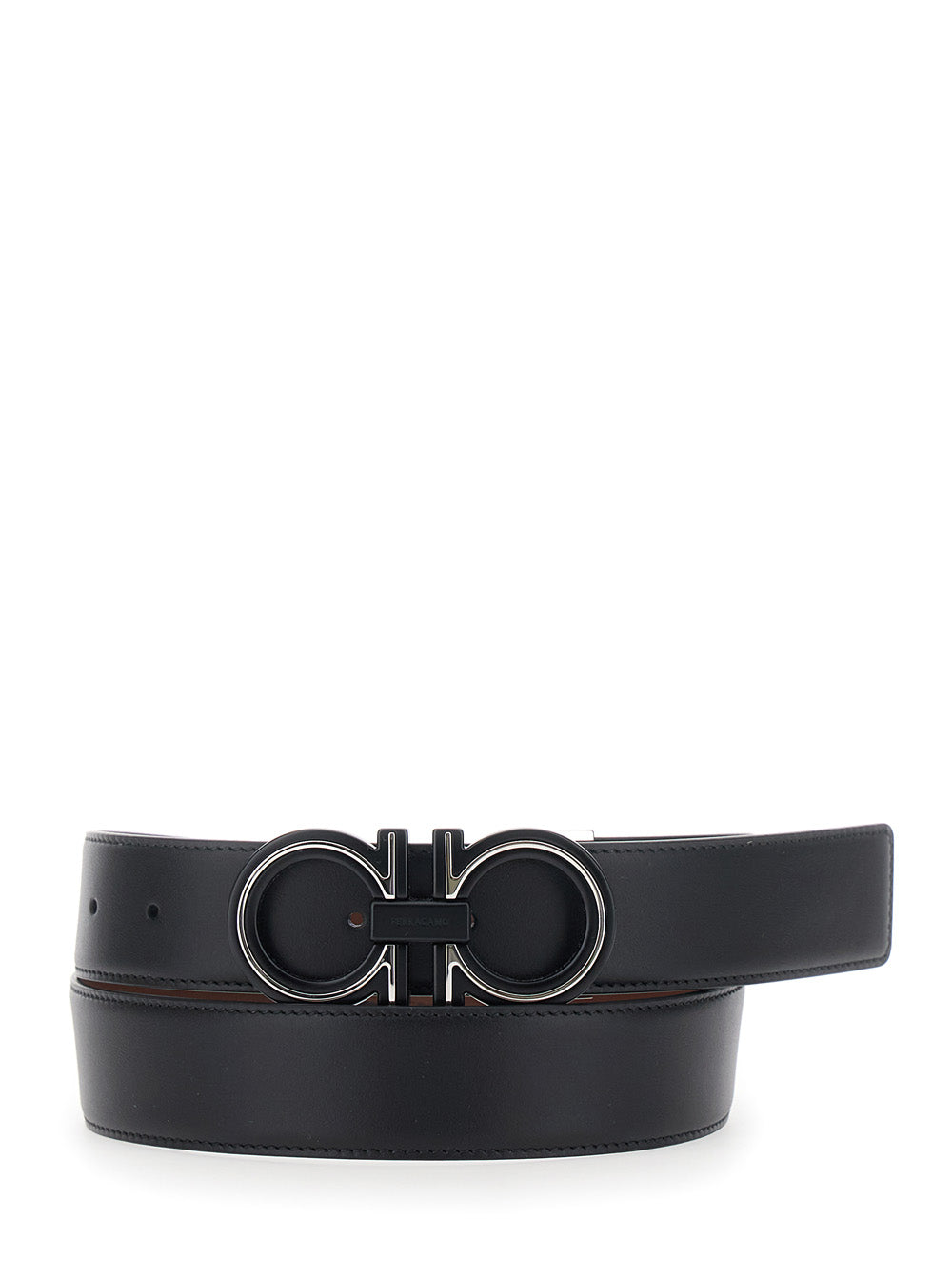 Ferragamo Men Black And Brown Belt With Reversible Design And Gancini Buckle In Leather For Men