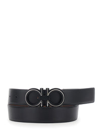 Ferragamo Men Black And Brown Belt With Reversible Design And Gancini Buckle In Leather For Men
