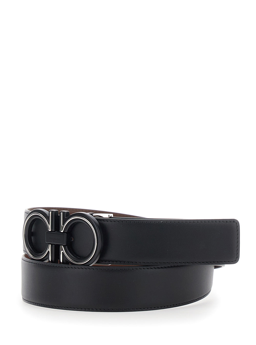 Ferragamo Men Black And Brown Belt With Reversible Design And Gancini Buckle In Leather For Men