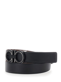 Ferragamo Men Black And Brown Belt With Reversible Design And Gancini Buckle In Leather For Men