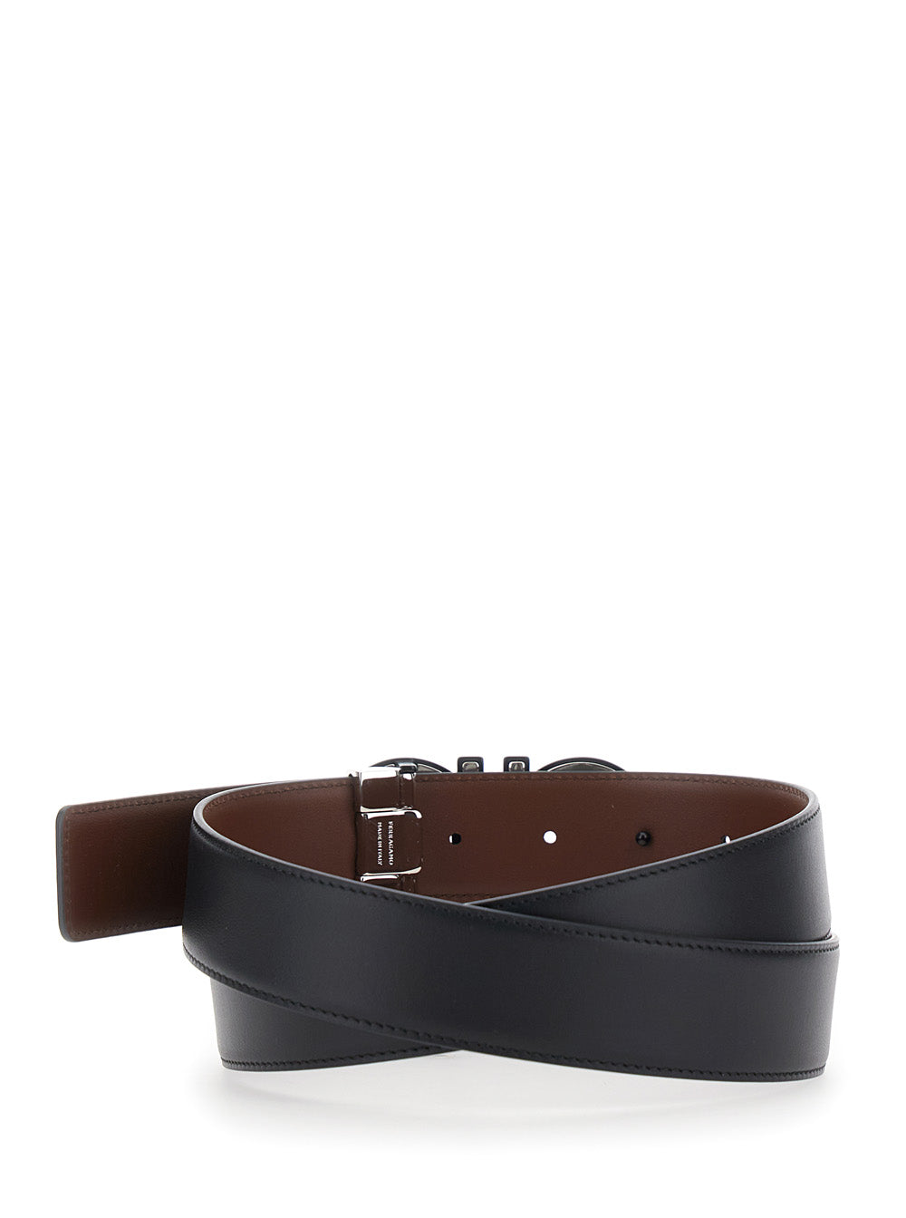 Ferragamo Men Black And Brown Belt With Reversible Design And Gancini Buckle In Leather For Men