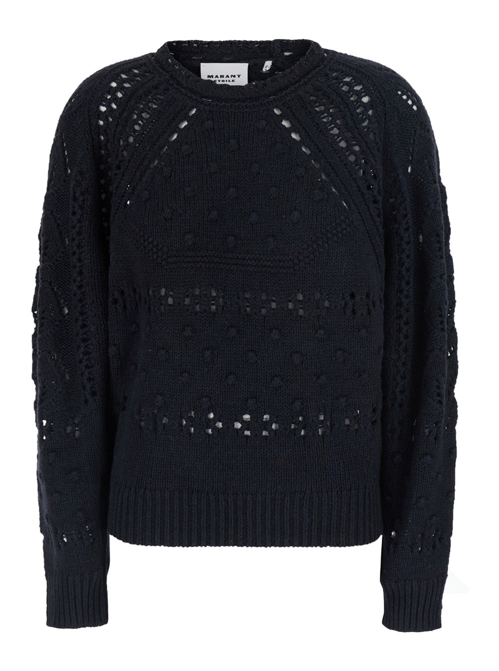 Isabel Marant Etoile Women 'Luce' Black Crew Neck Sweater With Perforated Design In Wool For Women
