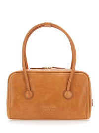 Margesherwood Women 'Soft Boston' Brown Small Shoulder Bag With Two Top Handles And Logo Lettering On The Front In Suede For Women