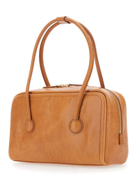 Margesherwood Women 'Soft Boston' Brown Small Shoulder Bag With Two Top Handles And Logo Lettering On The Front In Suede For Women