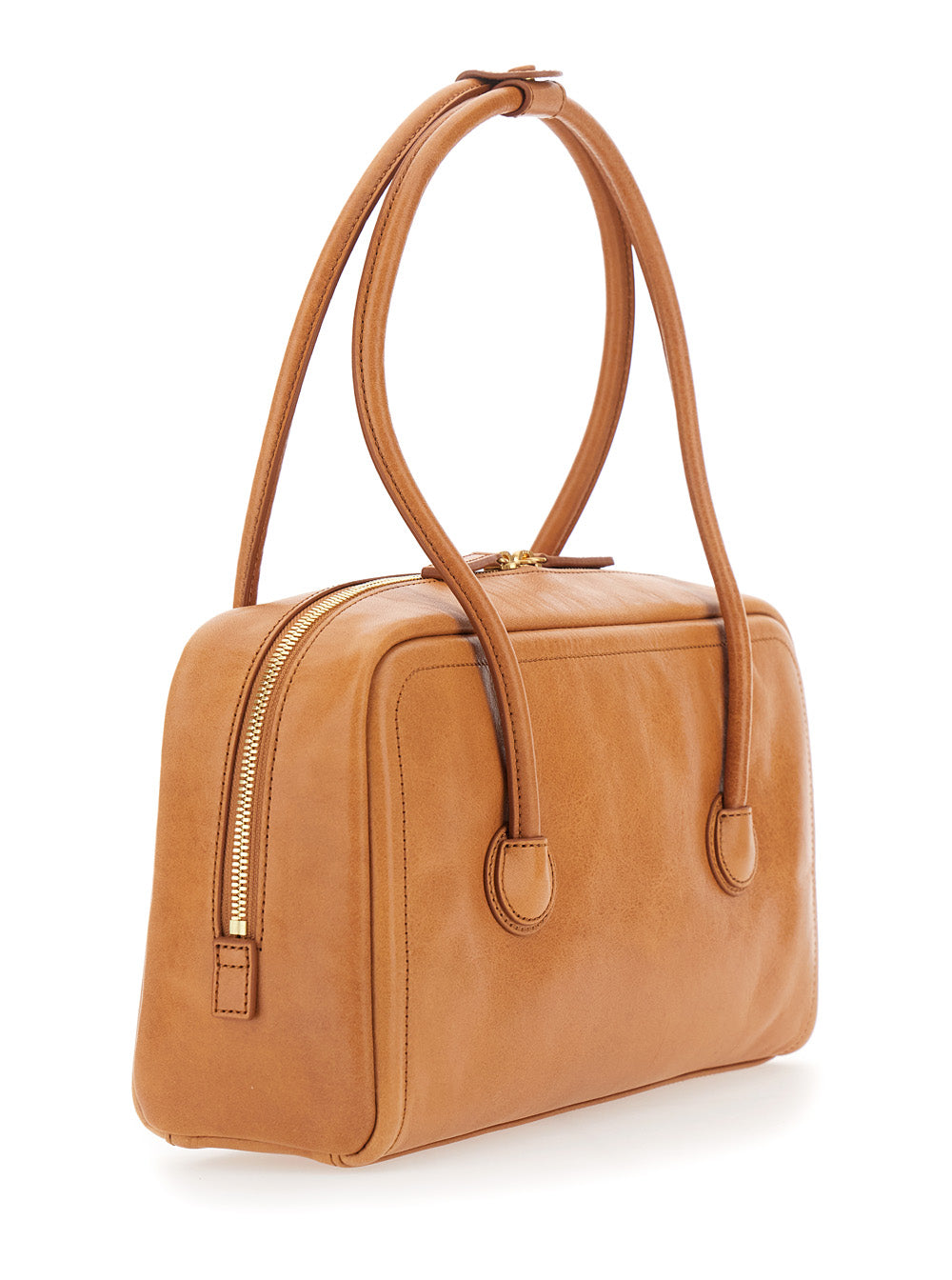 Margesherwood Women 'Soft Boston' Brown Small Shoulder Bag With Two Top Handles And Logo Lettering On The Front In Suede For Women