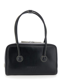 Margesherwood Women 'Soft Boston' Black Small Shoulder Bag With Two Top Handles And Logo Lettering On The Front In Leather For Women