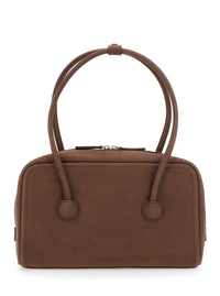 Margesherwood Women 'Soft Boston Small' Brown Shoulder Bag With Two Top Handles And Logo Lettering On The Front In Suede Women
