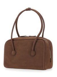 Margesherwood Women 'Soft Boston Small' Brown Shoulder Bag With Two Top Handles And Logo Lettering On The Front In Suede Women