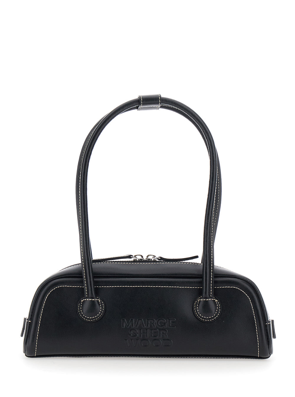 Margesherwood Women 'Soft Boston Mini' Black Shoulder Bag With Two Top Handles And Logo Lettering On The Front In Leather For Women