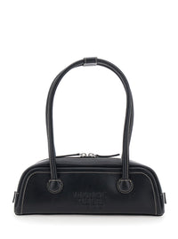 Margesherwood Women 'Soft Boston Mini' Black Shoulder Bag With Two Top Handles And Logo Lettering On The Front In Leather For Women