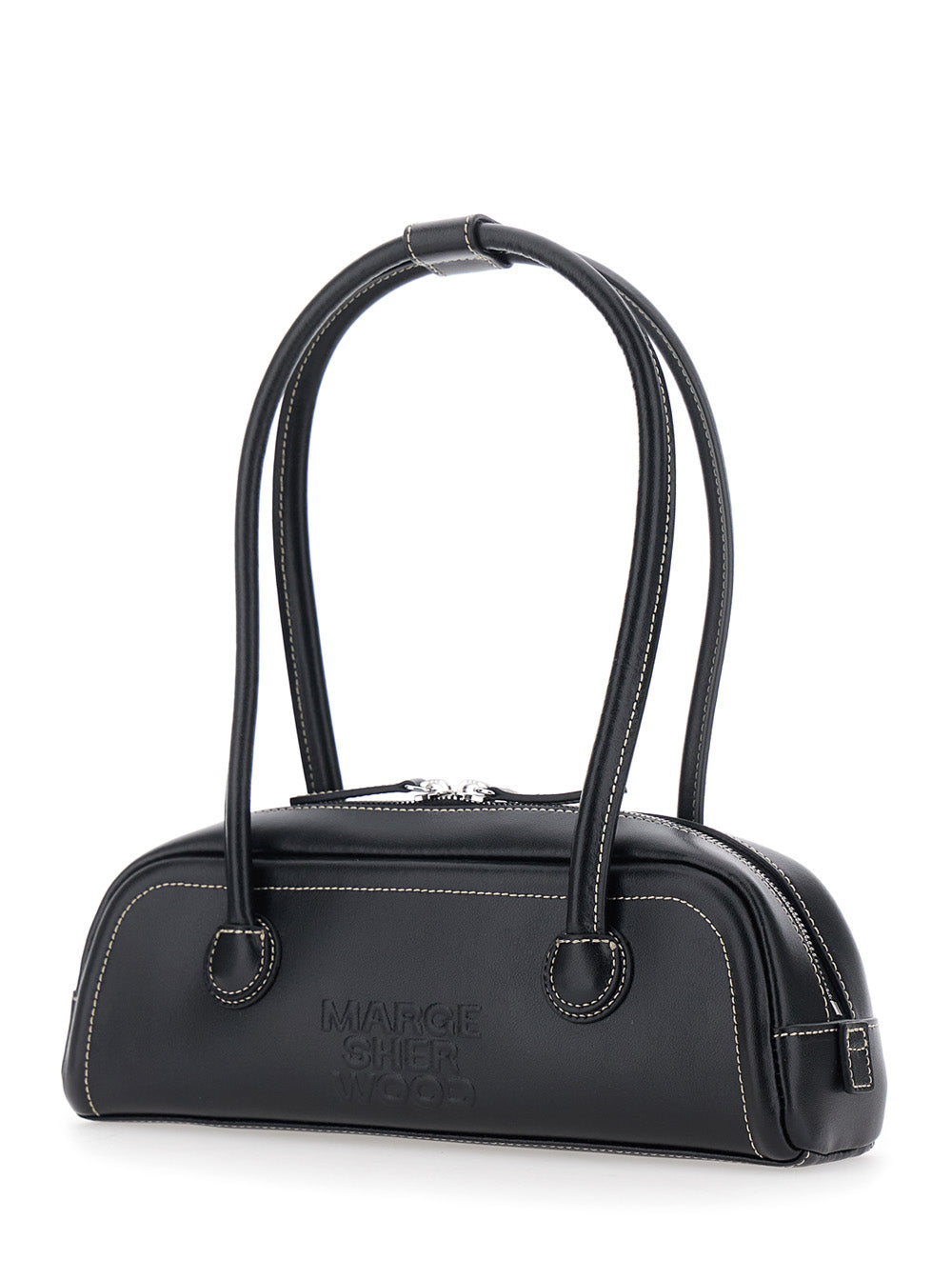 Margesherwood Women 'Soft Boston Mini' Black Shoulder Bag With Two Top Handles And Logo Lettering On The Front In Leather For Women