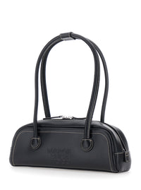 Margesherwood Women 'Soft Boston Mini' Black Shoulder Bag With Two Top Handles And Logo Lettering On The Front In Leather For Women