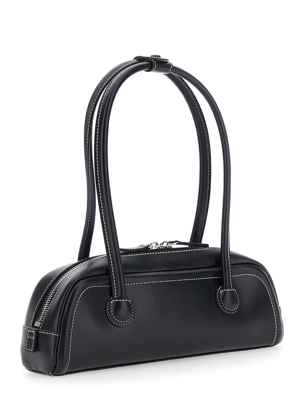 Margesherwood Women 'Soft Boston Mini' Black Shoulder Bag With Two Top Handles And Logo Lettering On The Front In Leather For Women