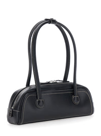 Margesherwood Women 'Soft Boston Mini' Black Shoulder Bag With Two Top Handles And Logo Lettering On The Front In Leather For Women