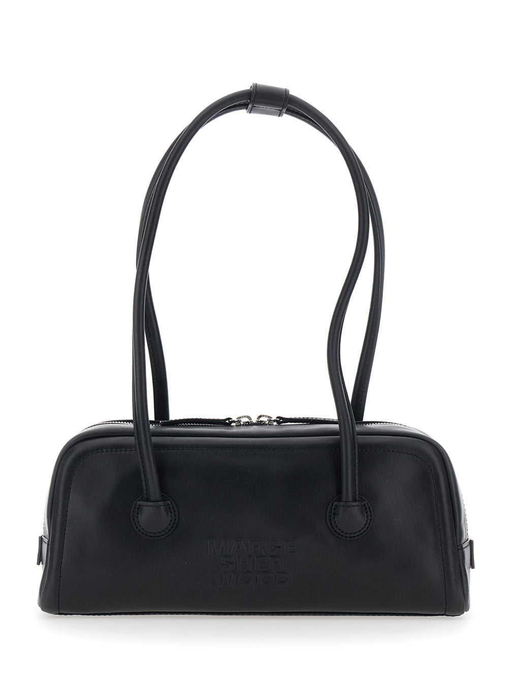 Margesherwood Women 'Soft Boston Ew' Black Shoulder Bag With Two Top Handles And Logo Lettering On The Front In Leather For Women