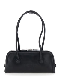 Margesherwood Women 'Soft Boston Ew' Black Shoulder Bag With Two Top Handles And Logo Lettering On The Front In Leather For Women