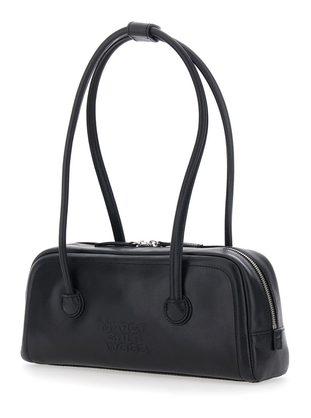 Margesherwood Women 'Soft Boston Ew' Black Shoulder Bag With Two Top Handles And Logo Lettering On The Front In Leather For Women
