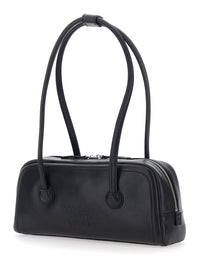 Margesherwood Women 'Soft Boston Ew' Black Shoulder Bag With Two Top Handles And Logo Lettering On The Front In Leather For Women