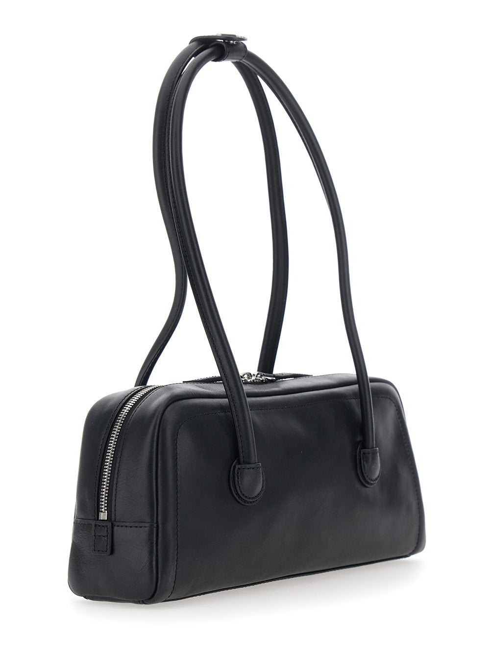 Margesherwood Women 'Soft Boston Ew' Black Shoulder Bag With Two Top Handles And Logo Lettering On The Front In Leather For Women