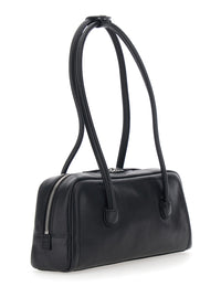 Margesherwood Women 'Soft Boston Ew' Black Shoulder Bag With Two Top Handles And Logo Lettering On The Front In Leather For Women