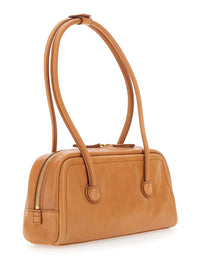 Margesherwood Women 'Soft Boston Ew' Brown Shoulder Bag With Two Top Handles And Logo Lettering On The Front In Leather For Women