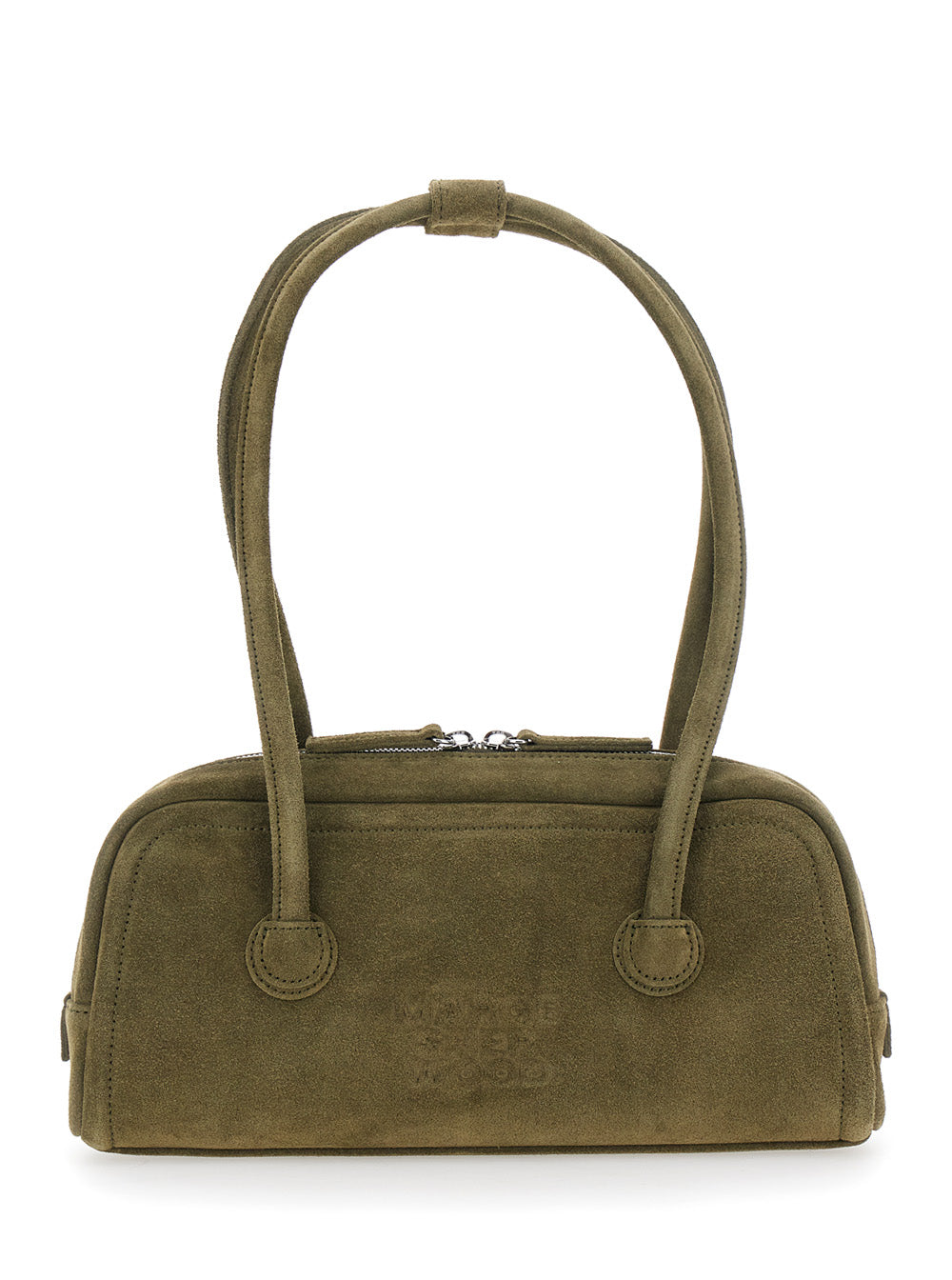 Margesherwood Women 'Soft Boston Ew' Green Shoulder Bag With Two Top Handles And Logo Lettering On The Front In Suede Women