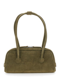 Margesherwood Women 'Soft Boston Ew' Green Shoulder Bag With Two Top Handles And Logo Lettering On The Front In Suede Women