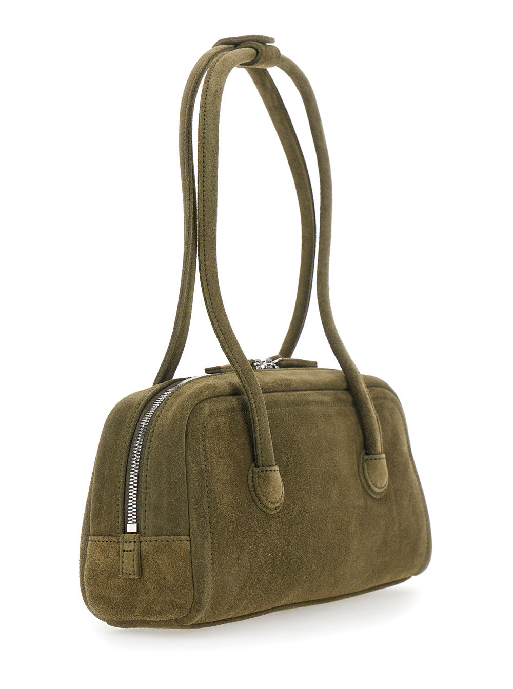 Margesherwood Women 'Soft Boston Ew' Green Shoulder Bag With Two Top Handles And Logo Lettering On The Front In Suede Women