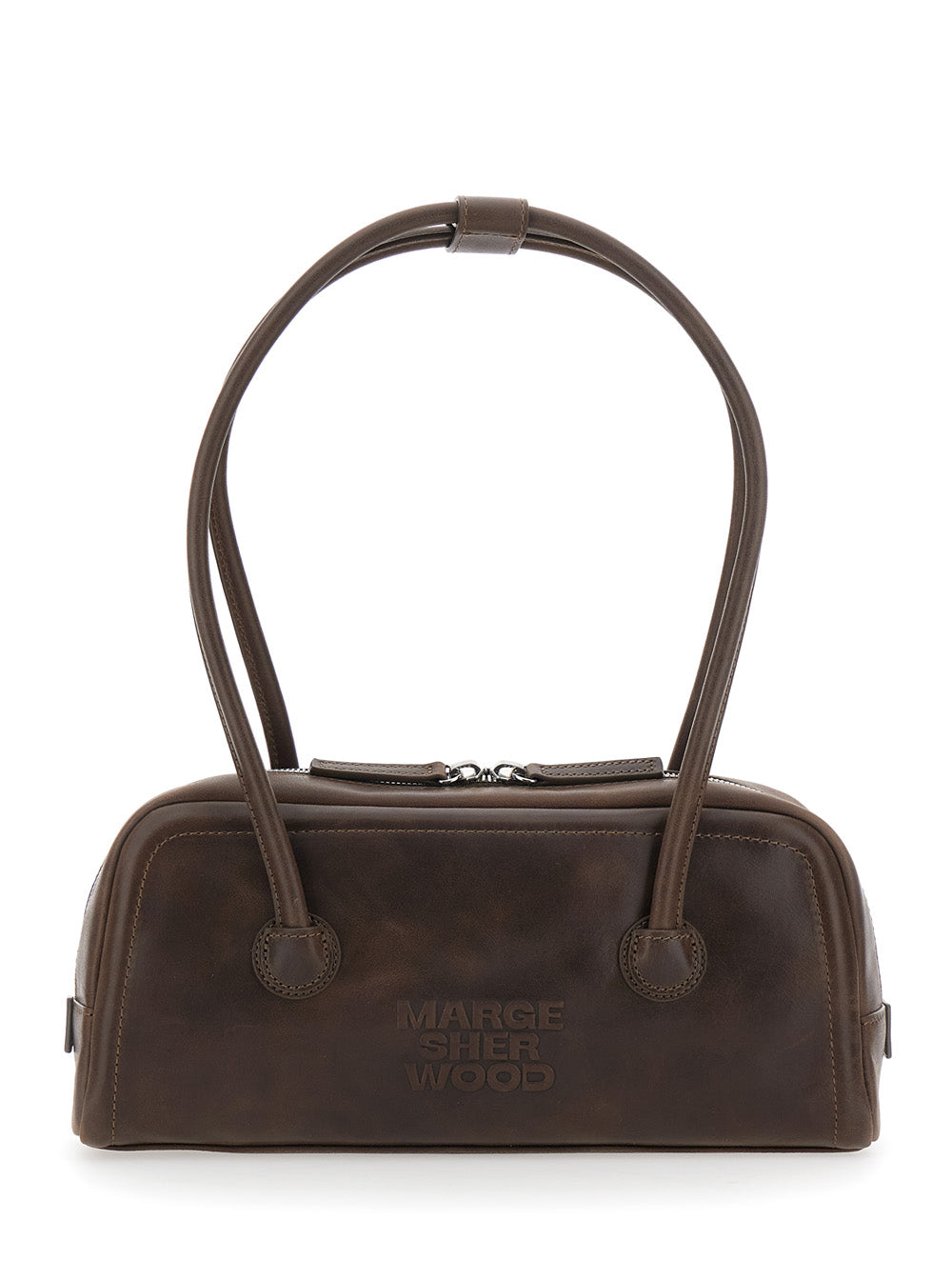 Margesherwood Women 'Soft Boston Ew' Brown Shoulder Bag With Two Top Handles And Logo Lettering On The Front In Leather For Women
