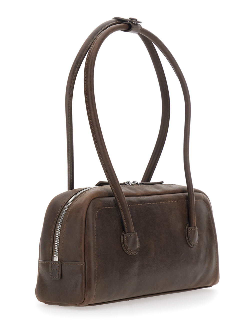 Margesherwood Women 'Soft Boston Ew' Brown Shoulder Bag With Two Top Handles And Logo Lettering On The Front In Leather For Women