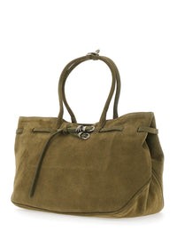 Margesherwood Women 'Grandma Used Large' Green Shoulder Bag With Adjustable Strap On The Front In Suede For Women