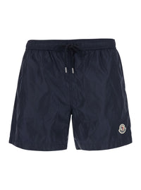 Moncler Men Blue Swim Shorts With Elasticated Waist And Logo Patch On The Front In Tech Fabricc For Men