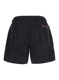 Moncler Men Black Swim Shorts With Elasticated Waist And Logo Patch On The Front In Tech Fabric For Men