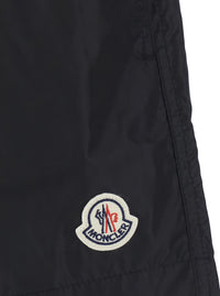 Moncler Men Black Swim Shorts With Elasticated Waist And Logo Patch On The Front In Tech Fabric For Men