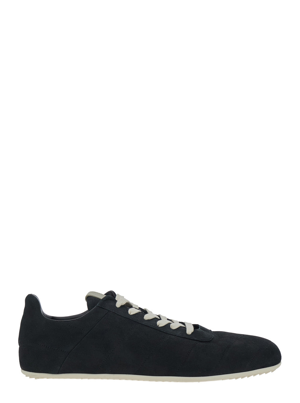 Rick Owens Men Black Low Top Sneakers With Round Toe And Front Lace Closure In Suede For Men