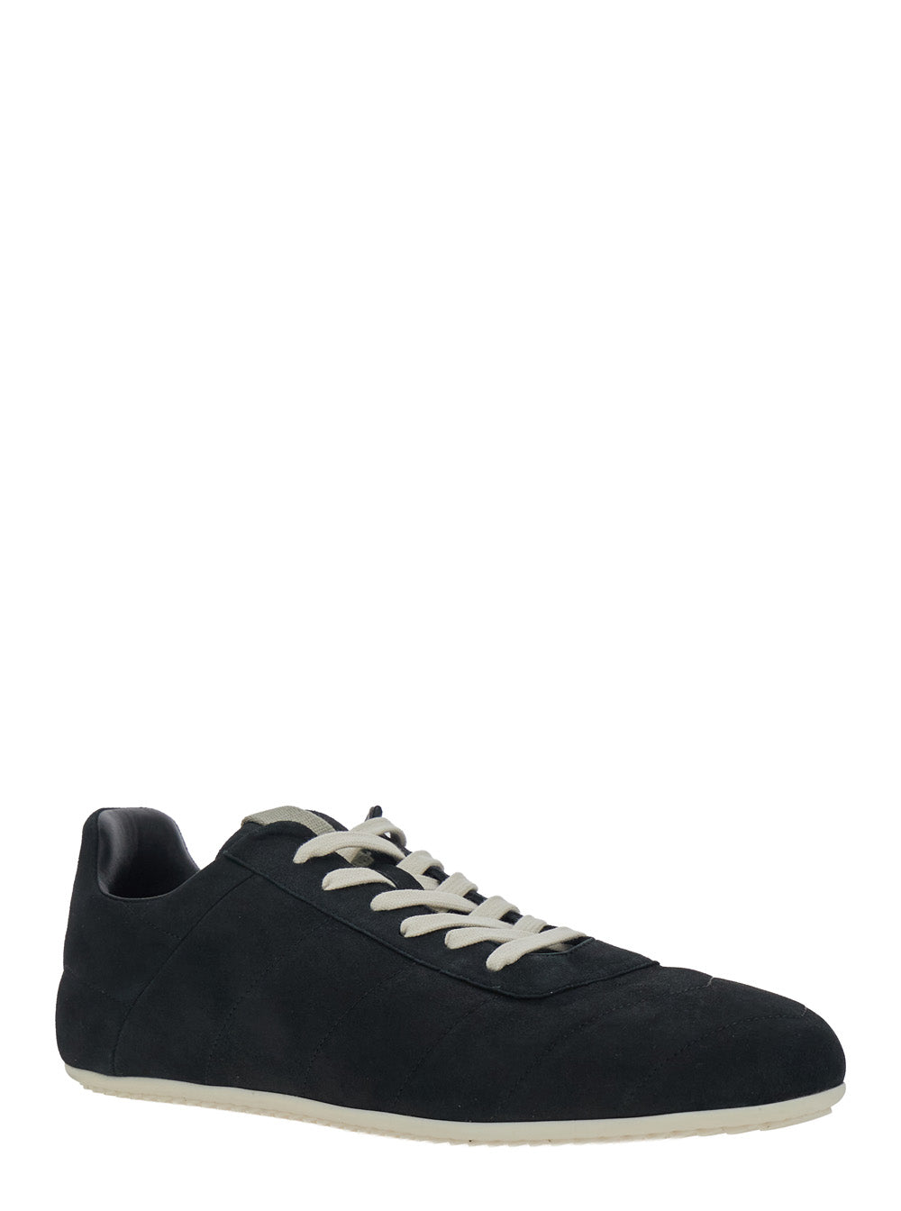 Rick Owens Men Black Low Top Sneakers With Round Toe And Front Lace Closure In Suede For Men