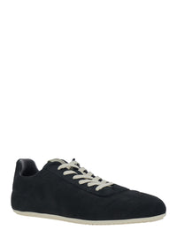 Rick Owens Men Black Low Top Sneakers With Round Toe And Front Lace Closure In Suede For Men