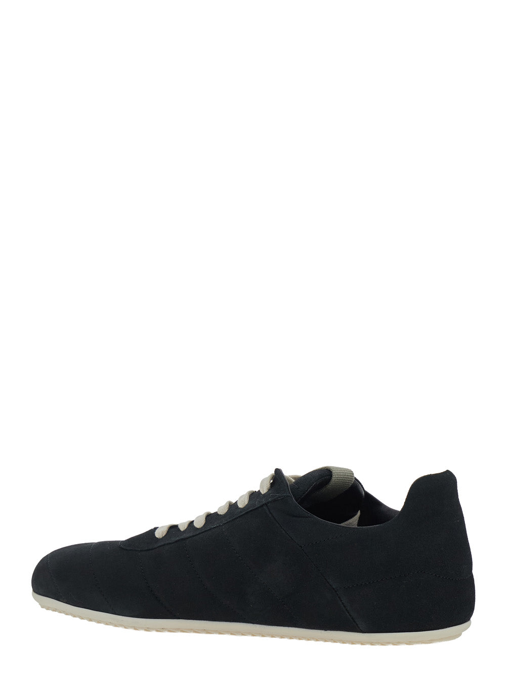 Rick Owens Men Black Low Top Sneakers With Round Toe And Front Lace Closure In Suede For Men